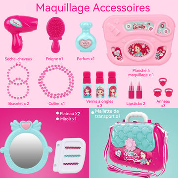 Maquillage enfant fille 19pcs coffret maquillage enfant avec large gamme d'accessoires cosmétiques pour enfants jeux enfant 3 ans